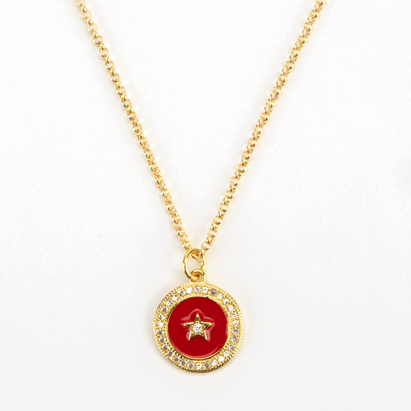 Red Star Pave Charm Necklace