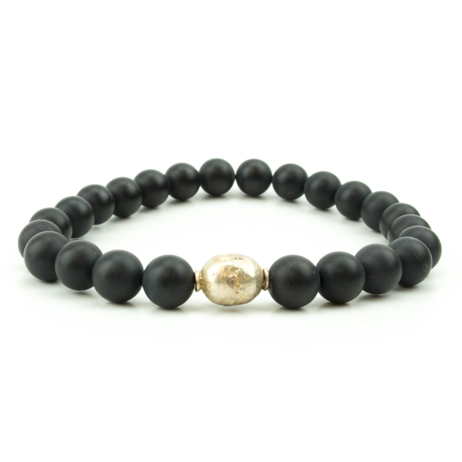 men's stretch bracelet with matte black onyx beads