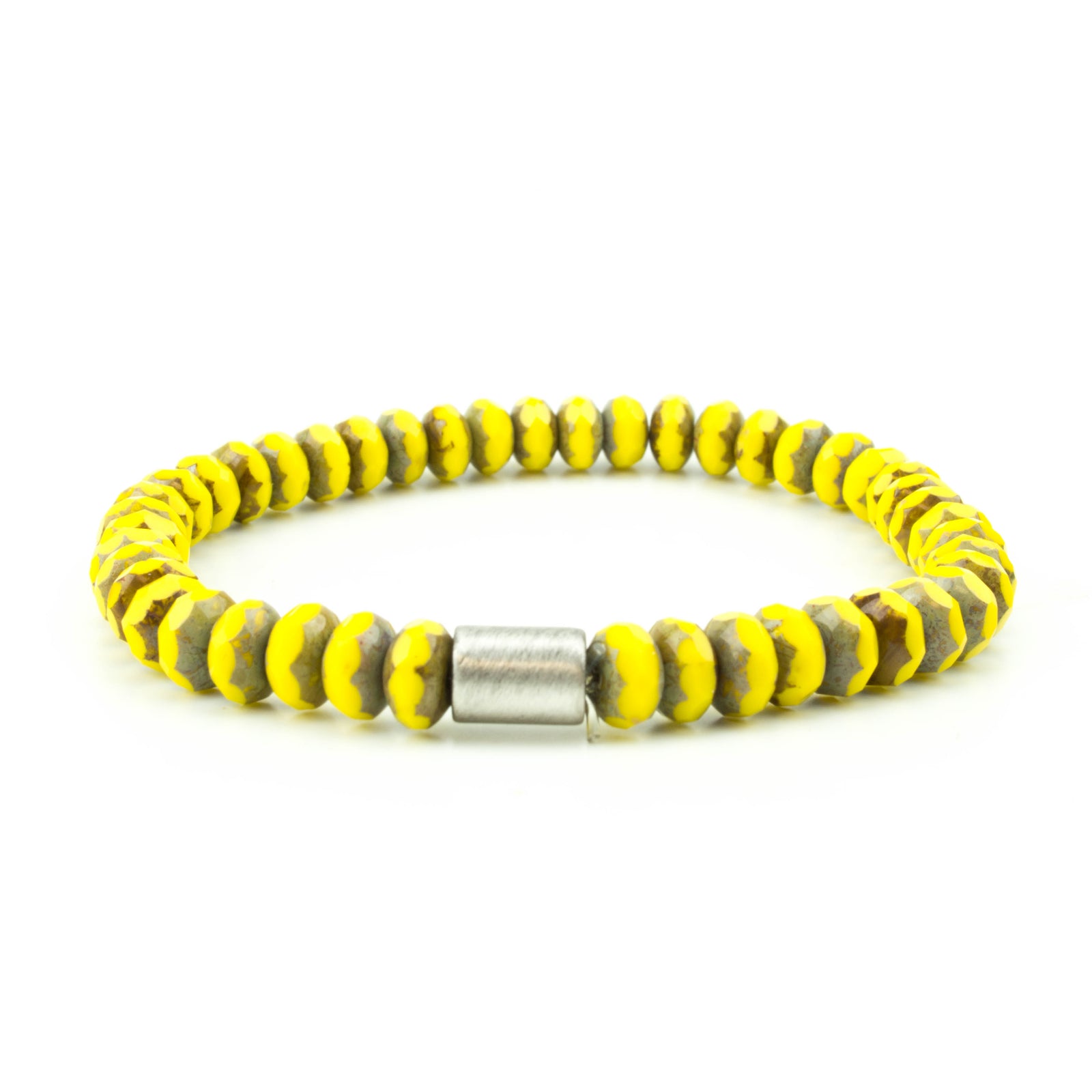 men's stretch beaded bracelet yellow czech glass