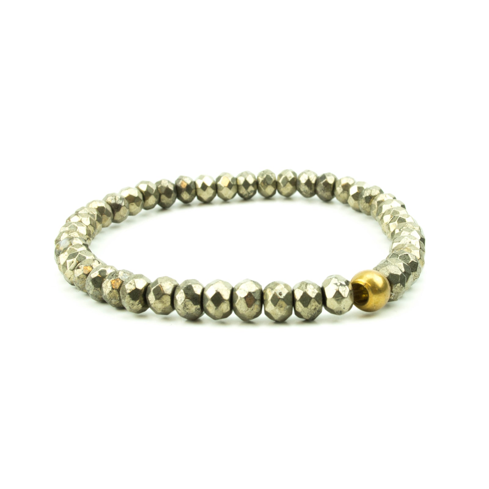 men's stretch beaded bracelet pyrite