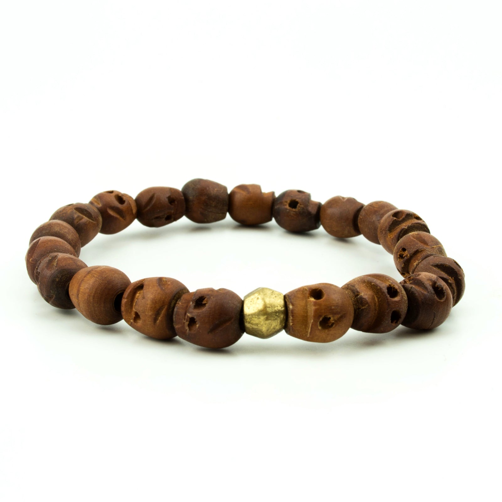 men's stretch beaded bracelet wood carved skulls