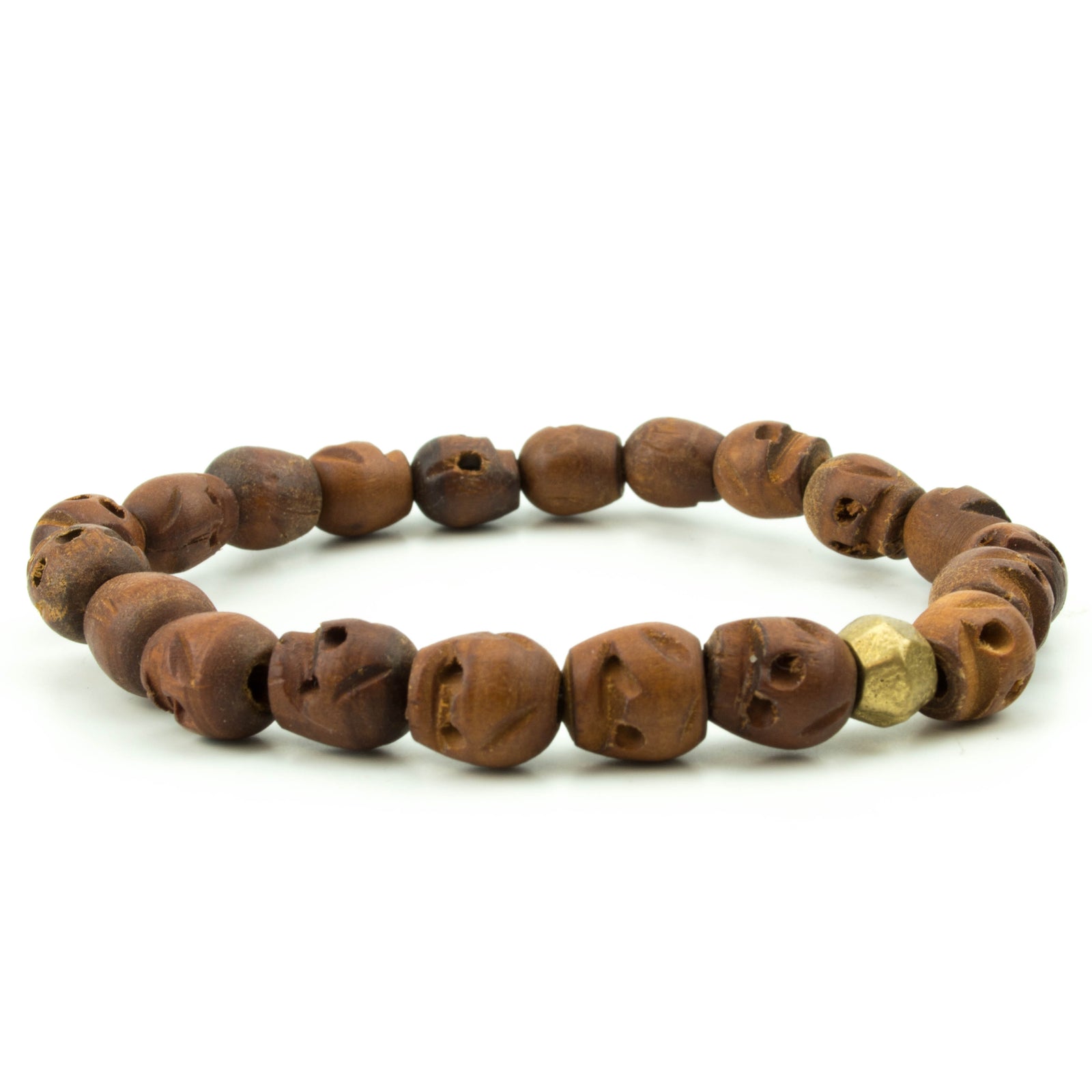 men's stretch beaded bracelet wood carved skulls