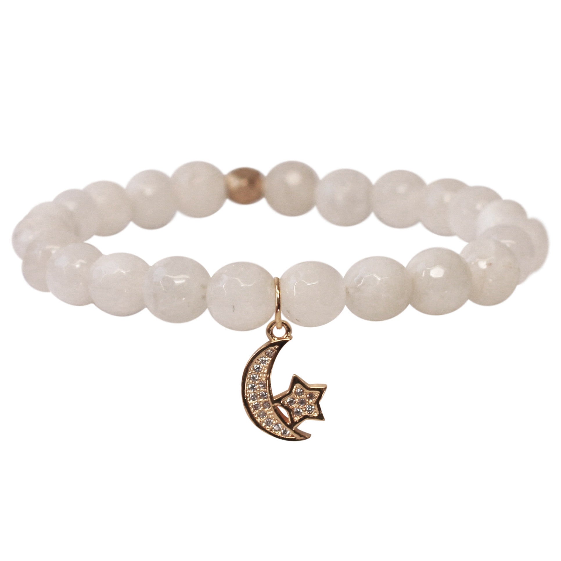 The Moon & Stars Charm in White Bead with Gold Charm