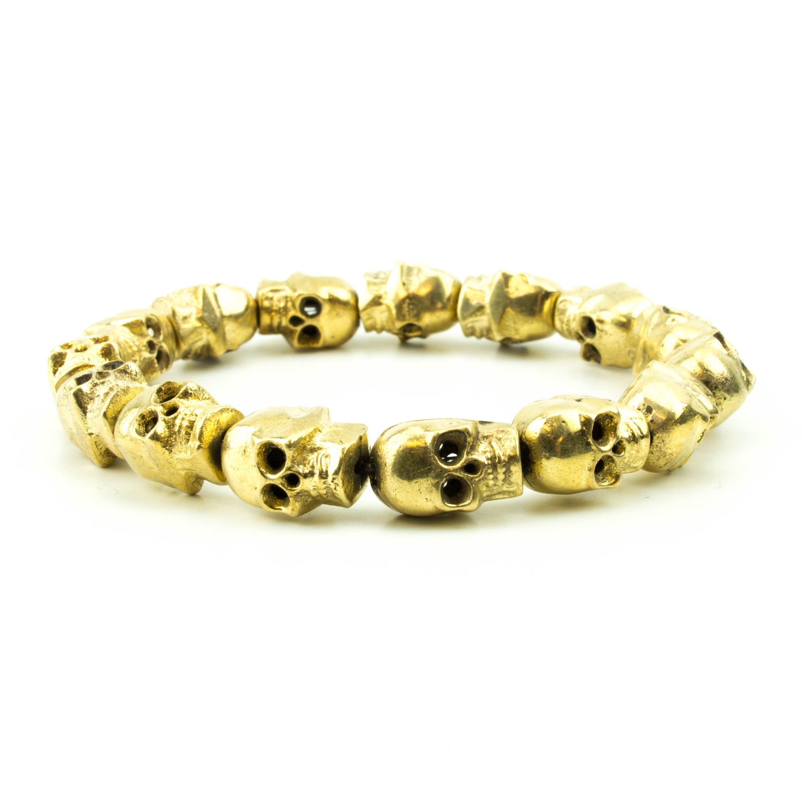 men's stretch beaded bracelet brass skulls